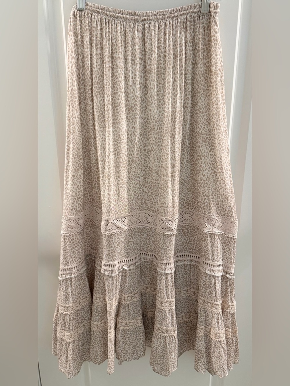 NWOT Olivaceous Boho Leopard Print Maxi Skirt with Tassel Drawstring- Size Large - Picture 6 of 8